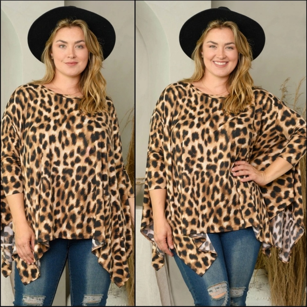 NWT PLUS SIZE (2X/3X) animal print asymmetrical top. VERY FLATTERING!! - Picture 2 of 5